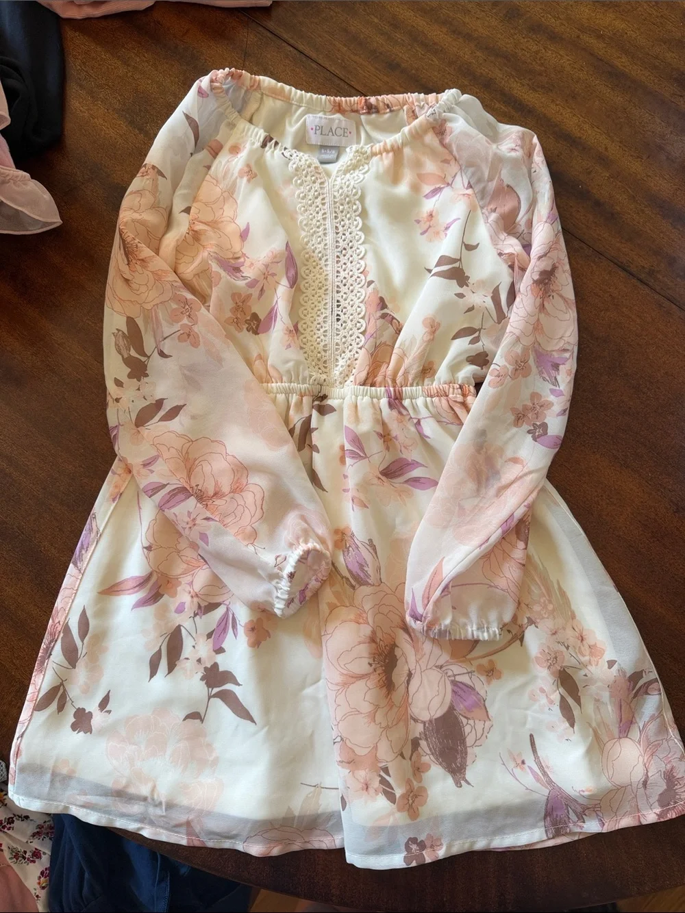 The Children's Place Cream Floral Lace-Trim Dress